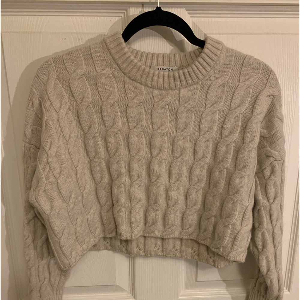 ARITZIA Babaton Women Glory Merino Wool Cropped Sweater Heather Birch